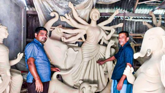 Potters of Lakhai are busy making idols