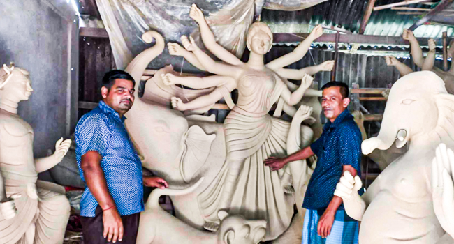 Potters of Lakhai are busy making idols