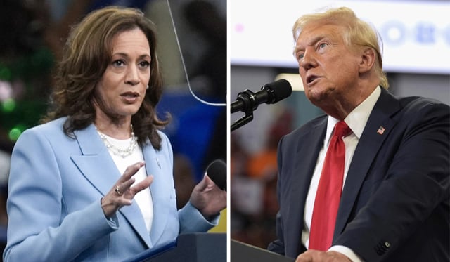 Kamala Harris and Donald Trump face each other in a fierce battle