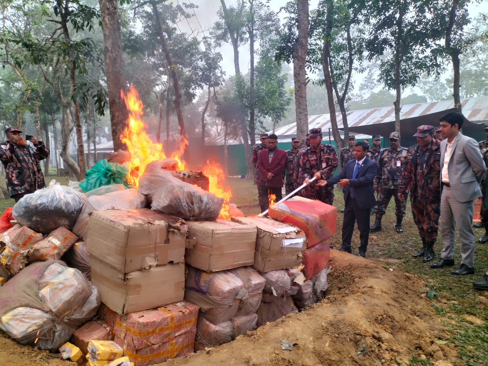 BGB destroys bidis and cigarettes worth around 1.5 crore taka in Moulvibazar